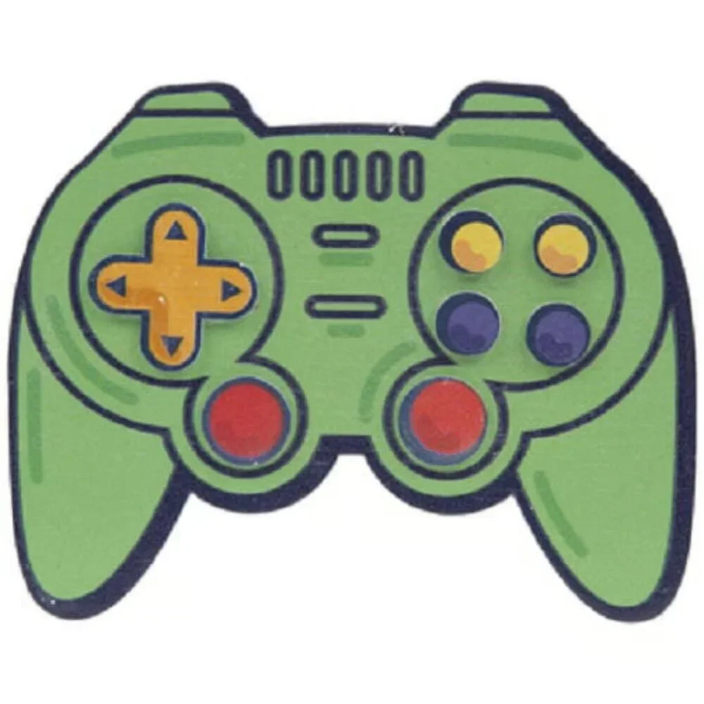 Green Video Game Controller Painted Wood Shape Decoration 2 Count